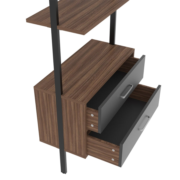 [US Warehouse] Wall-mounted Walnut Ladder Bookcase with 2 Drawers, Size: 180 x 56 x 28cm