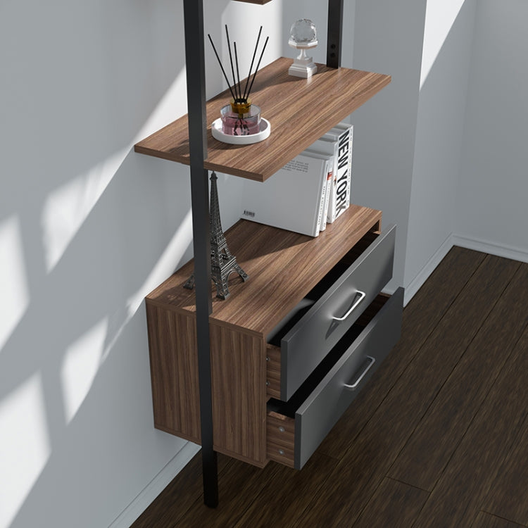 [US Warehouse] Wall-mounted Walnut Ladder Bookcase with 2 Drawers, Size: 180 x 56 x 28cm