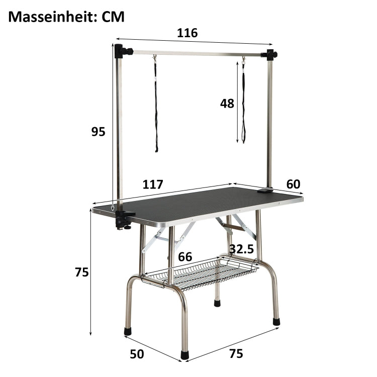 [UK Warehouse] Portable Adjustable Stainless Steel Dog Pet Grooming Table Dresser, Size: 115x55x79cm