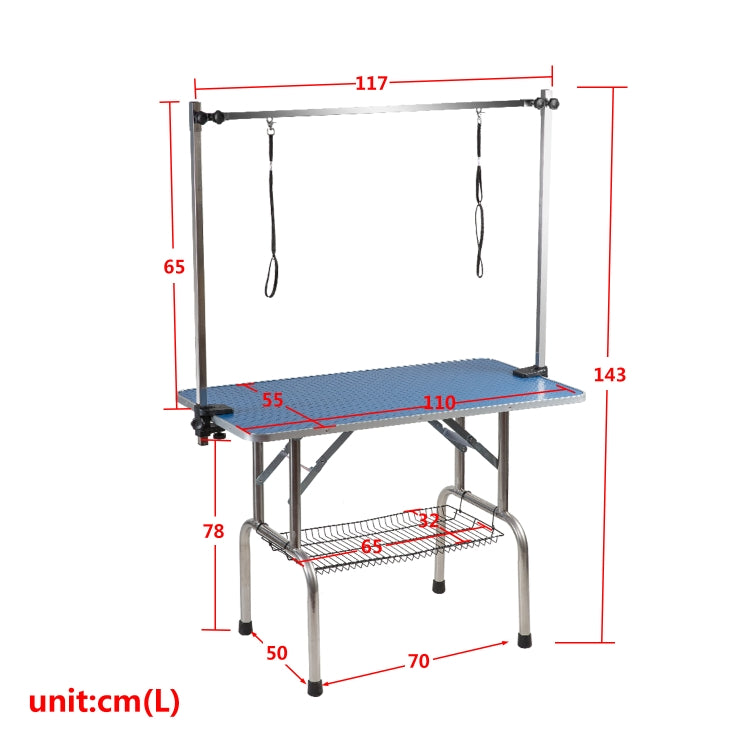 [UK Warehouse] Portable Adjustable Stainless Steel Dog Pet Grooming Table Dresser, Size: 115x55x79cm