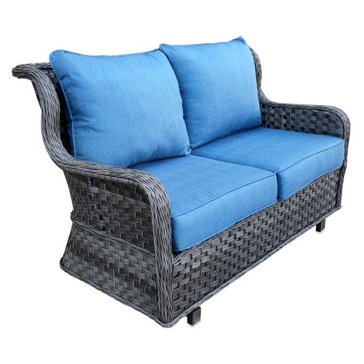 [US Warehouse] 4 in 1 Wicker Woven Double Chair + Coffee Table + 2 Single Chairs Outdoor Furniture Set
