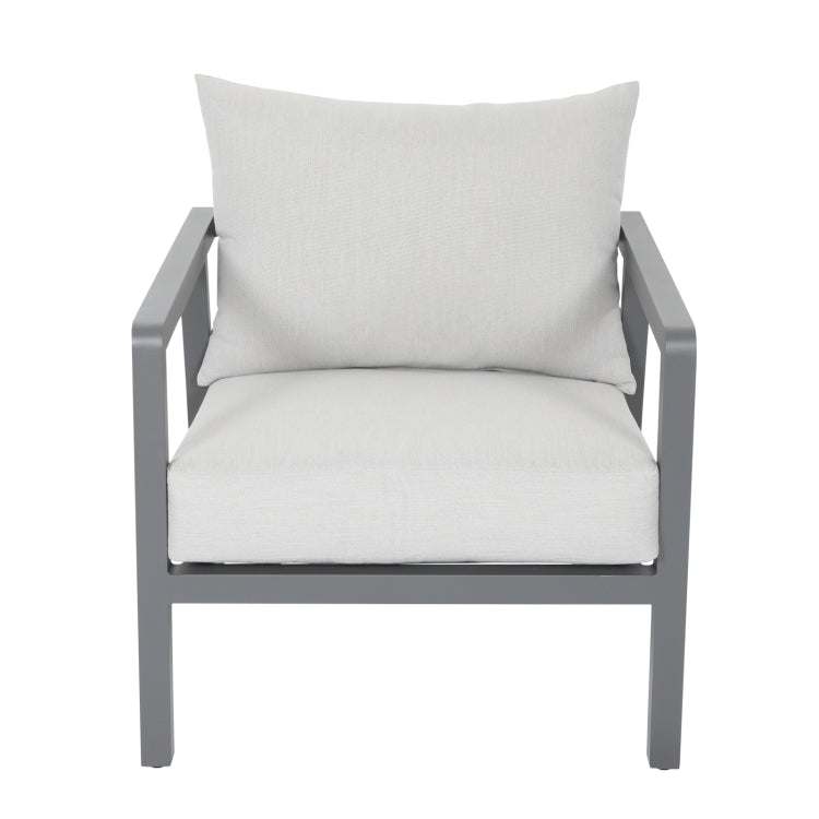 [US Warehouse] 4 in 1 Three-seat Sofa + Coffee Table + 2 Single Sofa Chairs Aluminum Patio Sofa Set