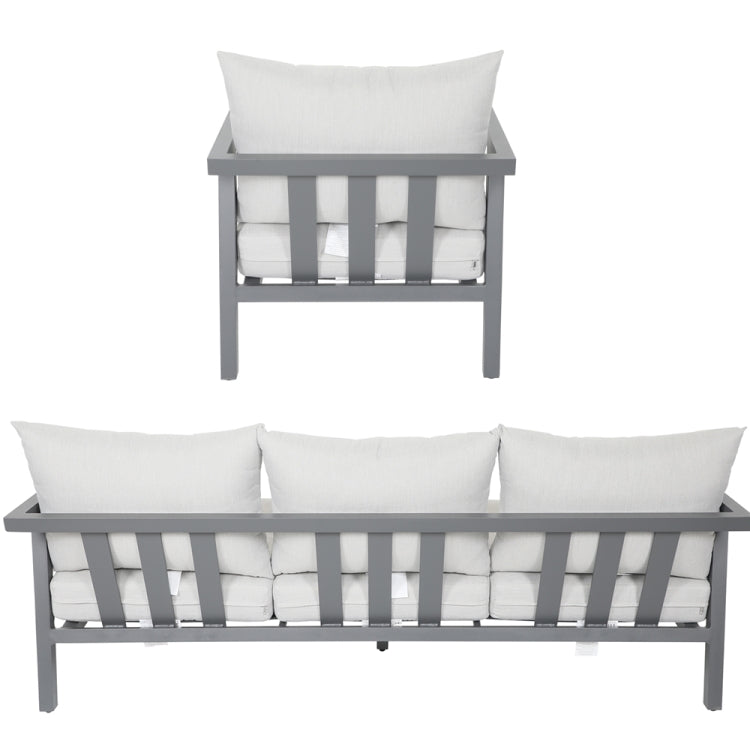 [US Warehouse] 4 in 1 Three-seat Sofa + Coffee Table + 2 Single Sofa Chairs Aluminum Patio Sofa Set