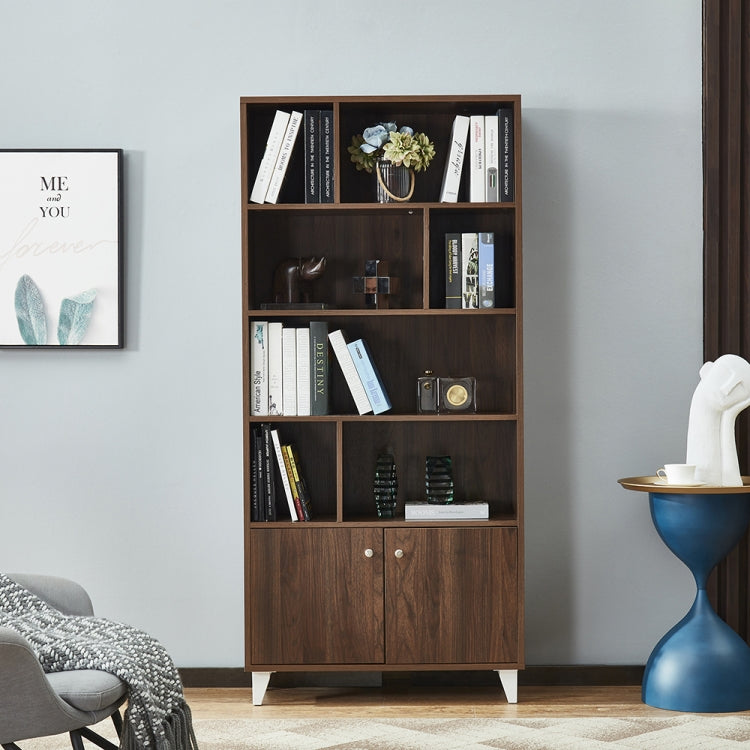 [US Warehouse] 5-layer Wooden Bookshelf with Double Doors, Size: 68 x 31.5 x 12 inch