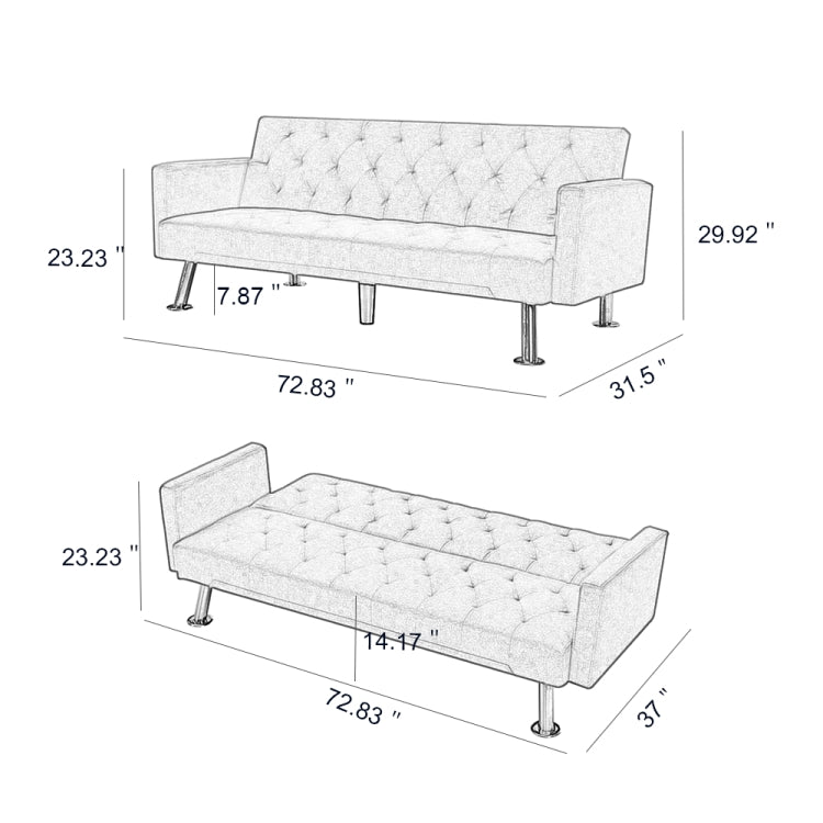 [US Warehouse] Dual-purpose Foldable Living Room Fabric Sofa Bed, Size: 72.83 x 31.5 x 29.92 inch