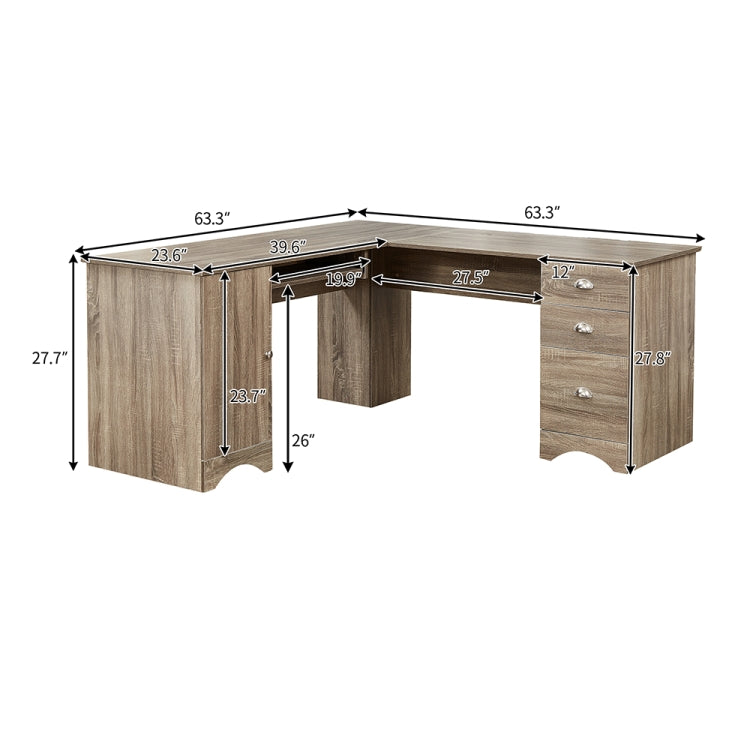 [US Warehouse] L-shaped Office Desk Computer Desk with Storage Shelf, Size: 63.3 x 63.3 x 27.7 inch