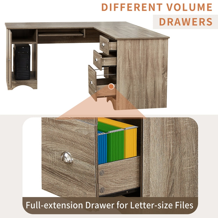 [US Warehouse] L-shaped Office Desk Computer Desk with Storage Shelf, Size: 63.3 x 63.3 x 27.7 inch