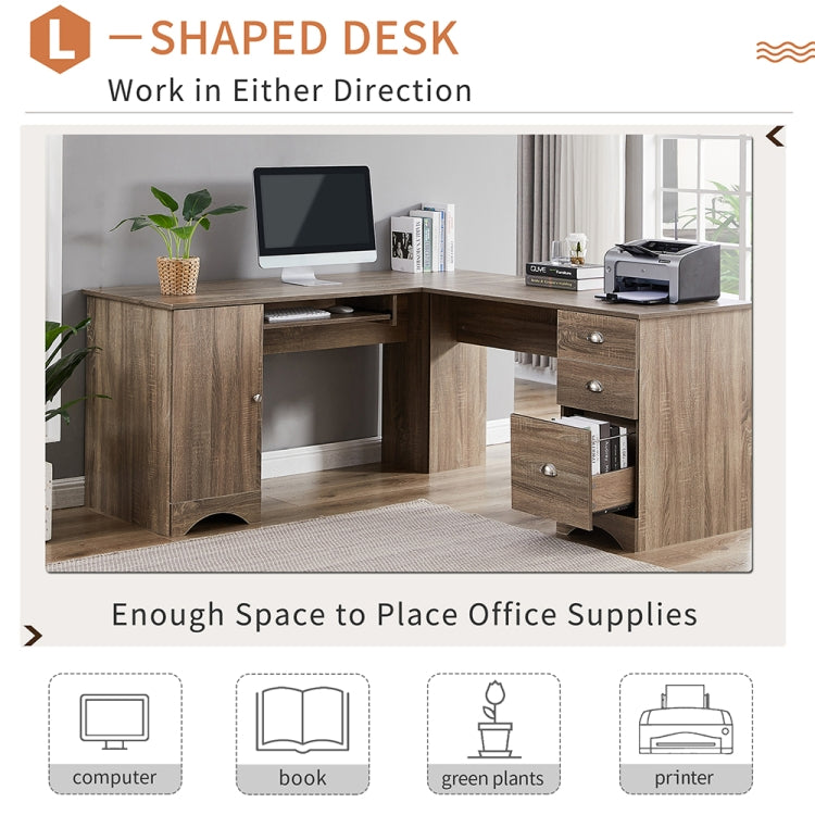 [US Warehouse] L-shaped Office Desk Computer Desk with Storage Shelf, Size: 63.3 x 63.3 x 27.7 inch