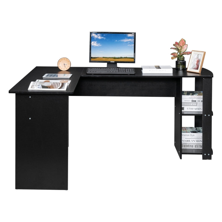 [US Warehouse] L-Shaped Wood Office Computer Desk with Two-layer Bookshelves, Size: 134 x 50 x 70cm