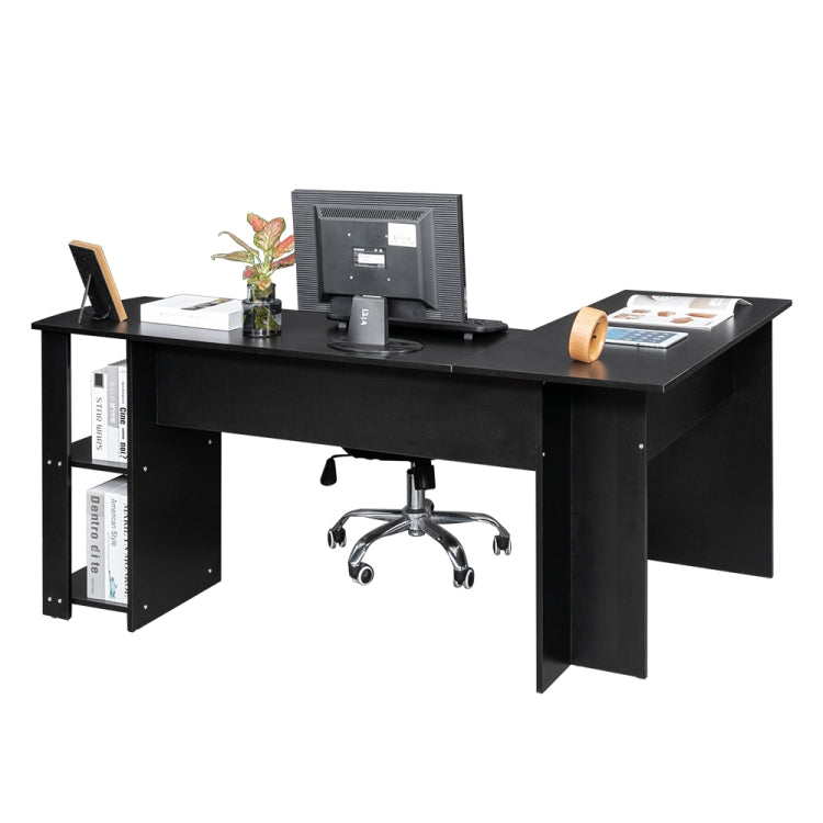 [US Warehouse] L-Shaped Wood Office Computer Desk with Two-layer Bookshelves, Size: 134 x 50 x 70cm