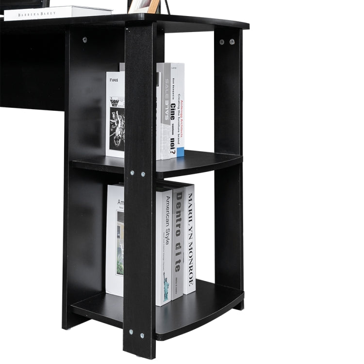 [US Warehouse] L-Shaped Wood Office Computer Desk with Two-layer Bookshelves, Size: 134 x 50 x 70cm