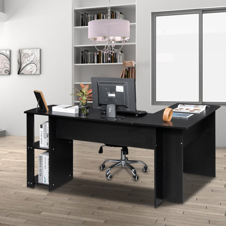 [US Warehouse] L-Shaped Wood Office Computer Desk with Two-layer Bookshelves, Size: 134 x 50 x 70cm