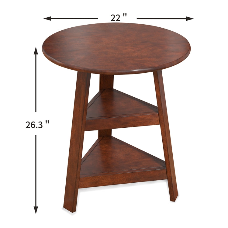 [US Warehouse] American Round Side Table with Ewo Shelves, Size: 26.3 x 22 x 22 inch
