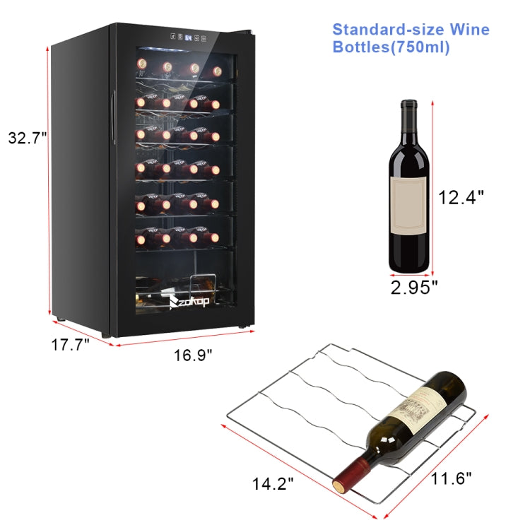[US Warehouse] 115V 85W Transparent Glass Door Electronic Wine Cabinet with Display & Can Be Stored 28 Bottle