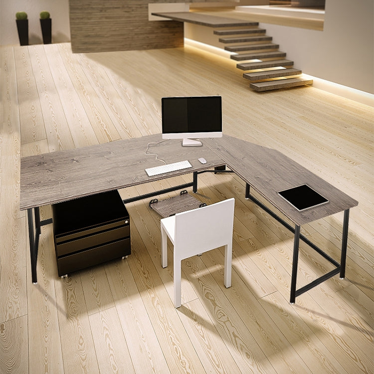 [US Warehouse] L-Shaped Computer Office Wooden Table with Bookshelf
