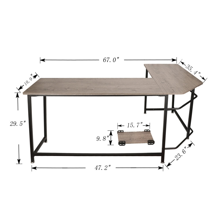[US Warehouse] L-Shaped Computer Office Wooden Table with Bookshelf