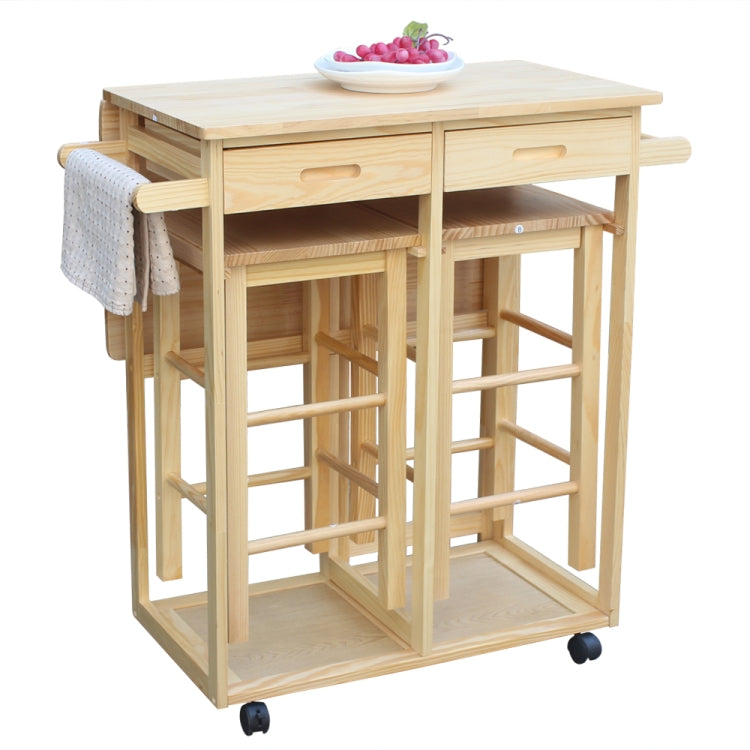 [US Warehouse] Foldable Square Solid Wood Dining Car With 2 Square Stools(Wood)