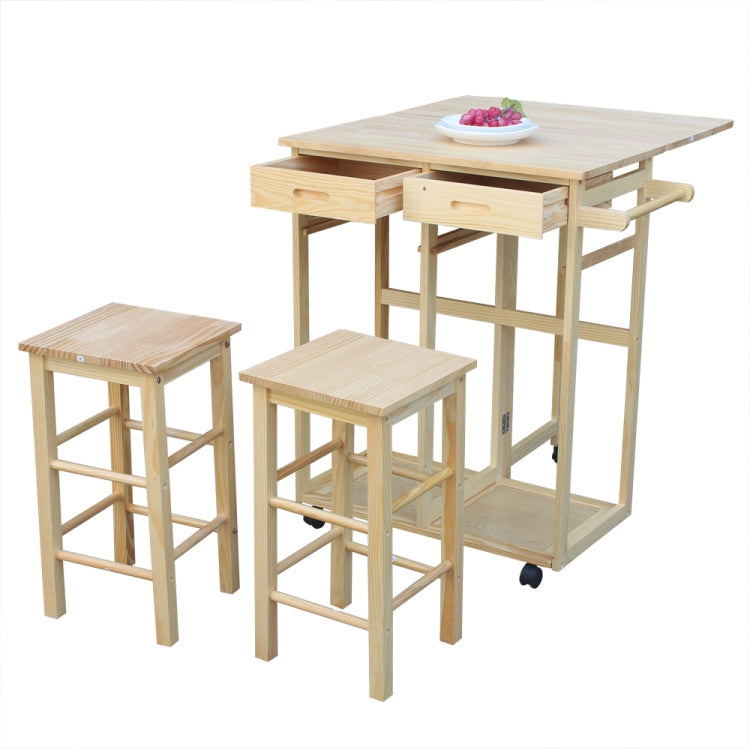 [US Warehouse] Foldable Square Solid Wood Dining Car With 2 Square Stools(Wood)