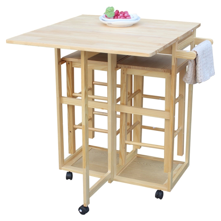 [US Warehouse] Foldable Square Solid Wood Dining Car With 2 Square Stools(Wood)