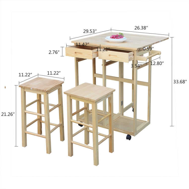 [US Warehouse] Foldable Square Solid Wood Dining Car With 2 Square Stools(Wood)