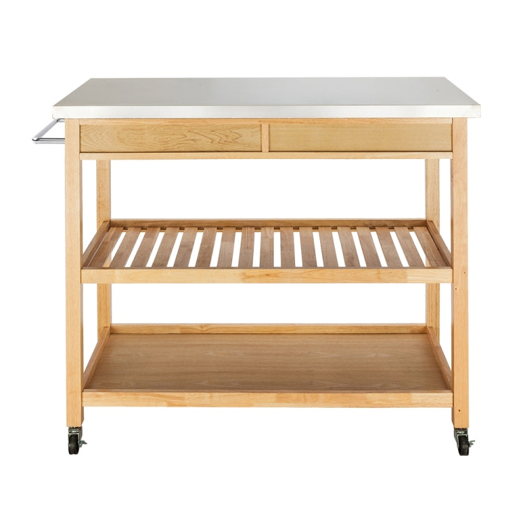 [US Warehouse] 360 Degree Universal Wheel Movable Stainless Steel Table Top Shelf Dining Trolley with 2 Drawers & 2 Shelves,Size: 112 x 52 x 93cm(Wood)