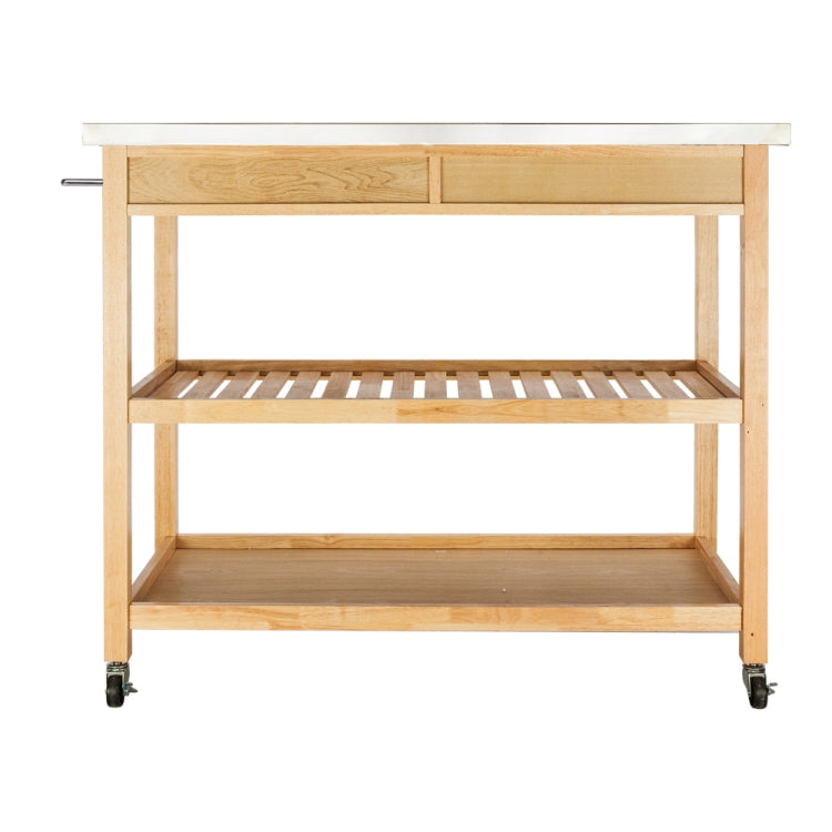 [US Warehouse] 360 Degree Universal Wheel Movable Stainless Steel Table Top Shelf Dining Trolley with 2 Drawers & 2 Shelves,Size: 112 x 52 x 93cm(Wood)