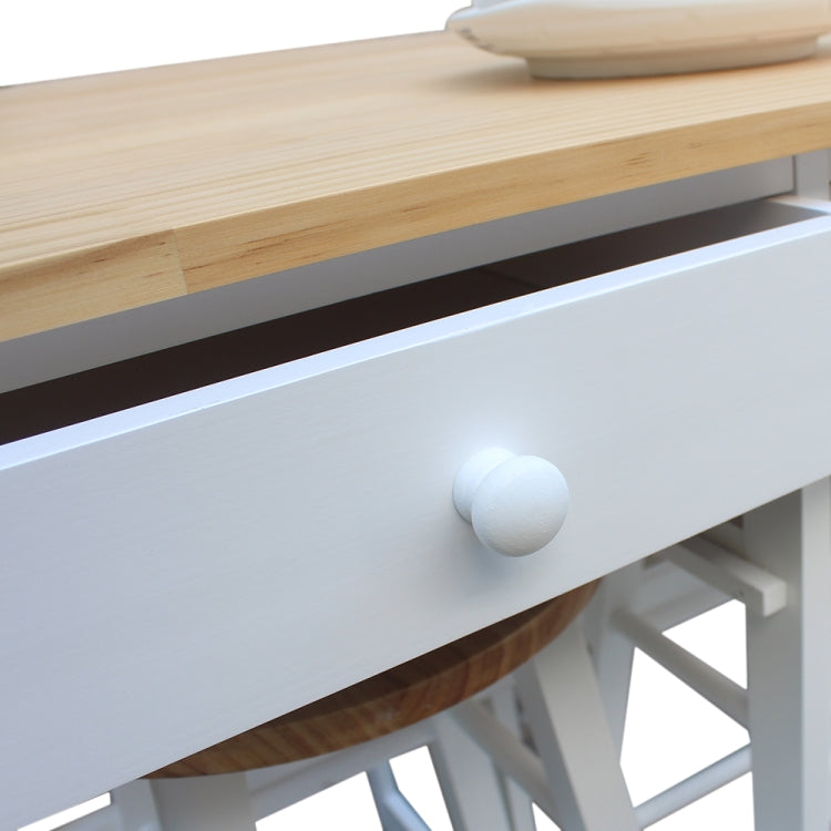 [US Warehouse] Foldable Semi-circular Solid Wood Dining Car with 2 Round Stools, Size: 81.5 x 39.5 x 83cm(White)