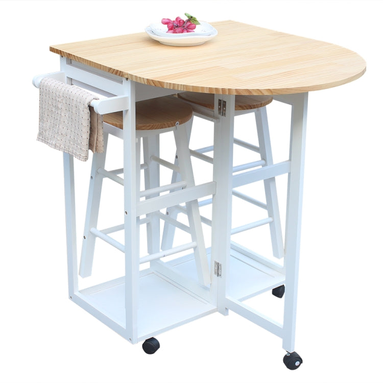 [US Warehouse] Foldable Semi-circular Solid Wood Dining Car with 2 Round Stools, Size: 81.5 x 39.5 x 83cm(White)