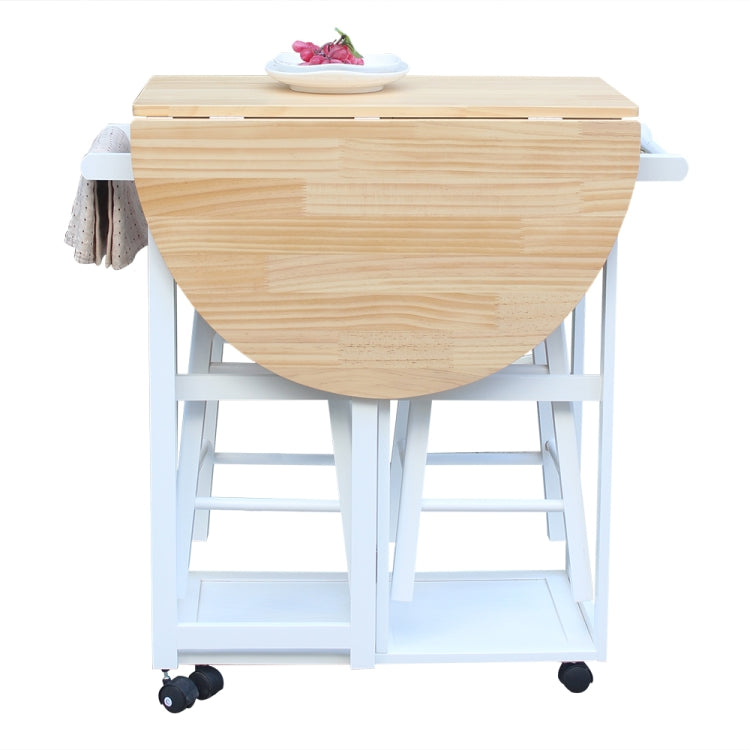 [US Warehouse] Foldable Semi-circular Solid Wood Dining Car with 2 Round Stools, Size: 81.5 x 39.5 x 83cm(White)