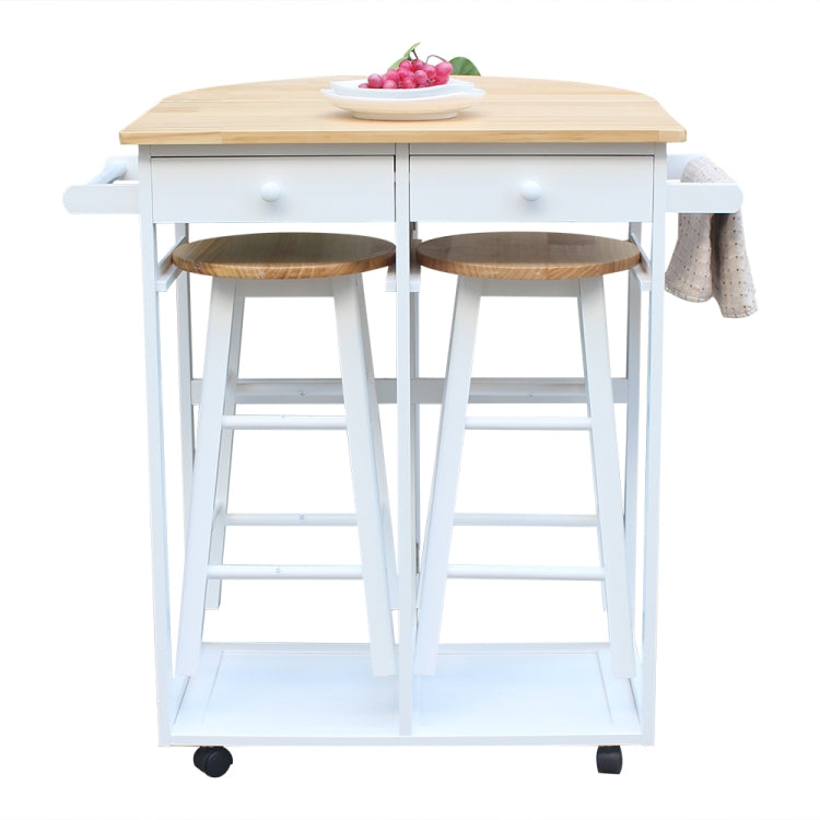 [US Warehouse] Foldable Semi-circular Solid Wood Dining Car with 2 Round Stools, Size: 81.5 x 39.5 x 83cm(White)