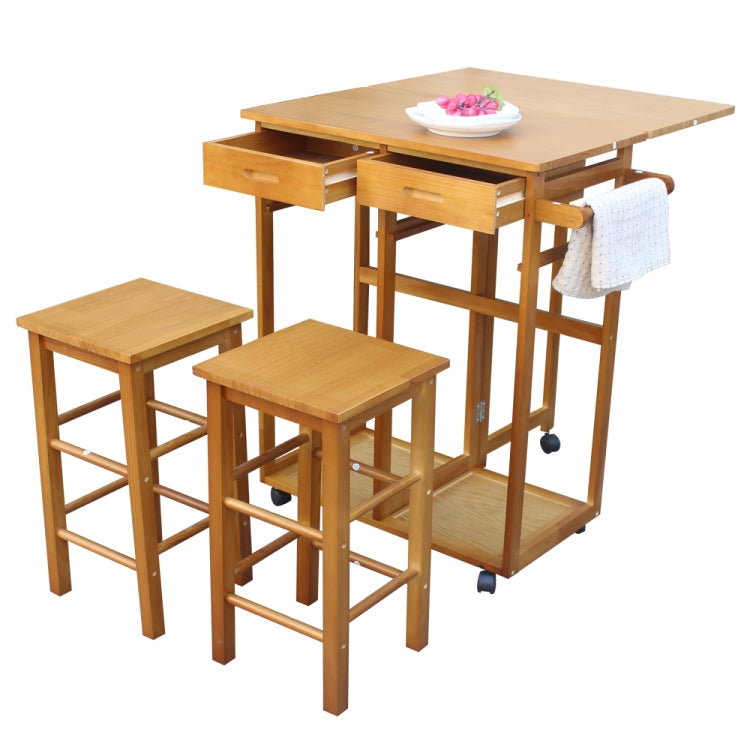 [US Warehouse] Foldable Square Solid Wood Dining Car with 2 Square Stools, Size: 81.5 x 39.5 x 83cm(Brown)