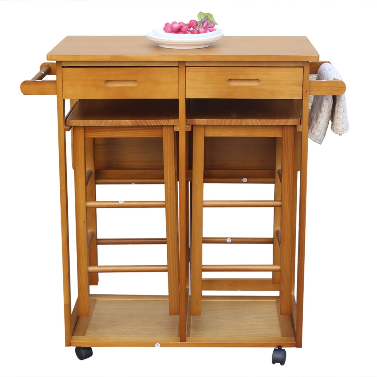 [US Warehouse] Foldable Square Solid Wood Dining Car with 2 Square Stools, Size: 81.5 x 39.5 x 83cm(Brown)