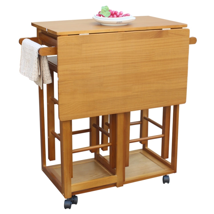 [US Warehouse] Foldable Square Solid Wood Dining Car with 2 Square Stools, Size: 81.5 x 39.5 x 83cm(Brown)