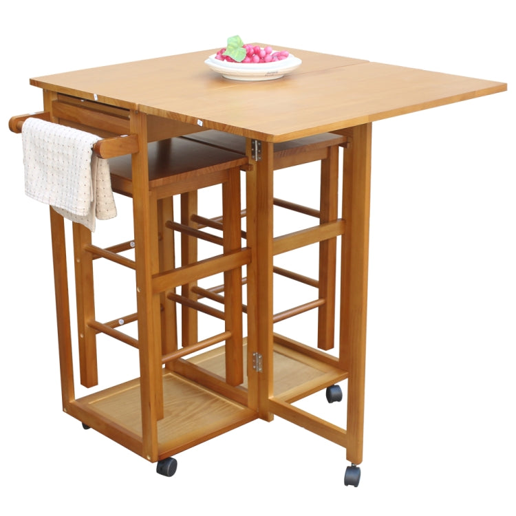[US Warehouse] Foldable Square Solid Wood Dining Car with 2 Square Stools, Size: 81.5 x 39.5 x 83cm(Brown)