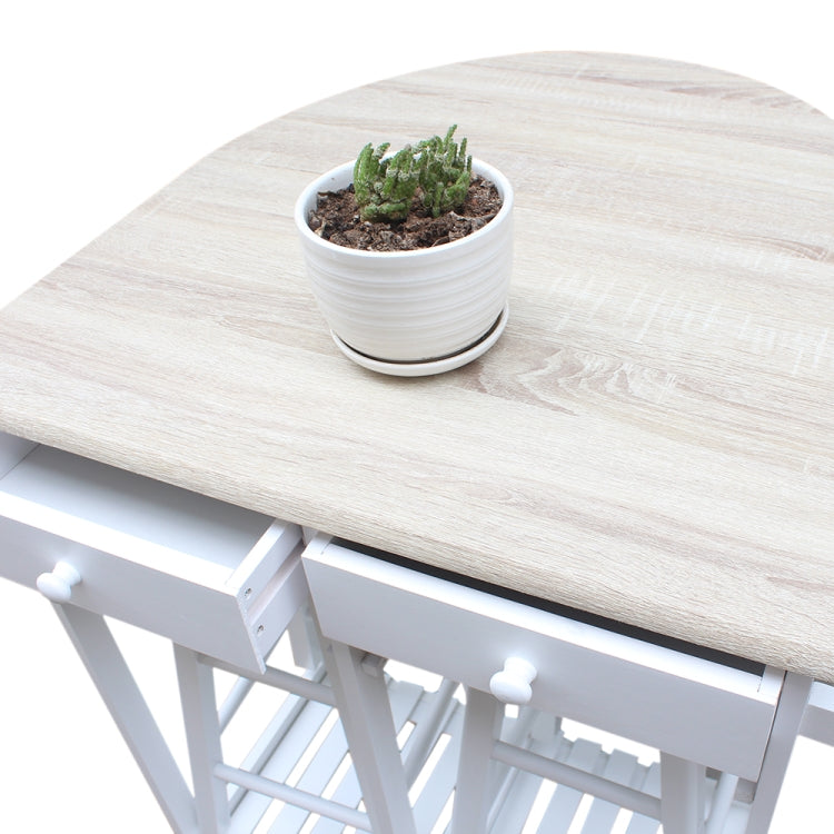 [US Warehouse] Foldable Semicircular Wooden Handle Dining Cart with 2 Round Stools, Size: 81.5 x 39.5 x 83cm(White)