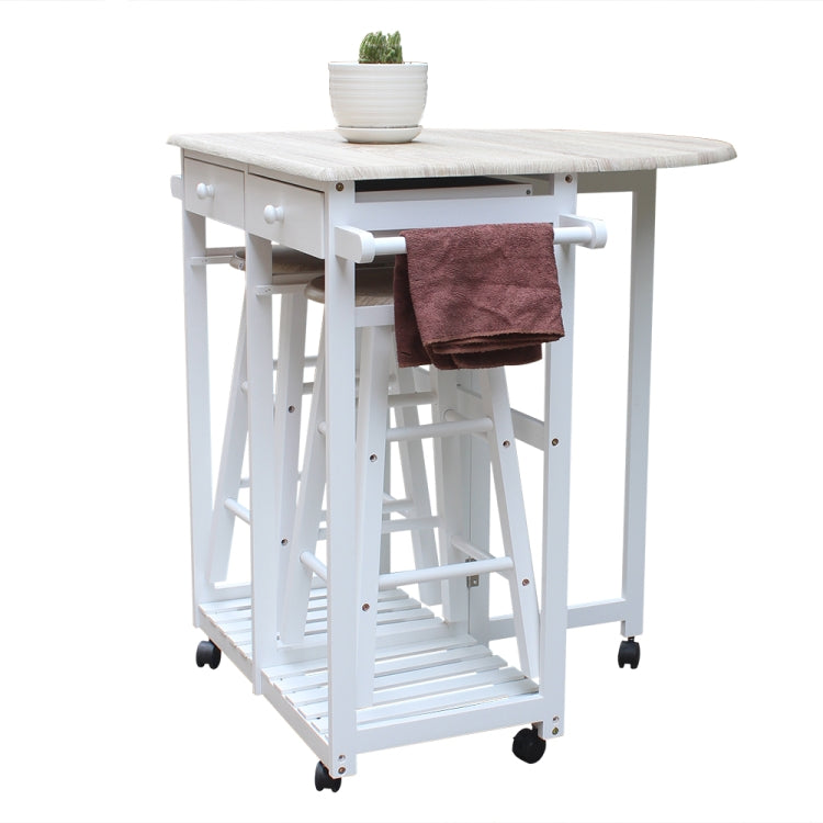 [US Warehouse] Foldable Semicircular Wooden Handle Dining Cart with 2 Round Stools, Size: 81.5 x 39.5 x 83cm(White)