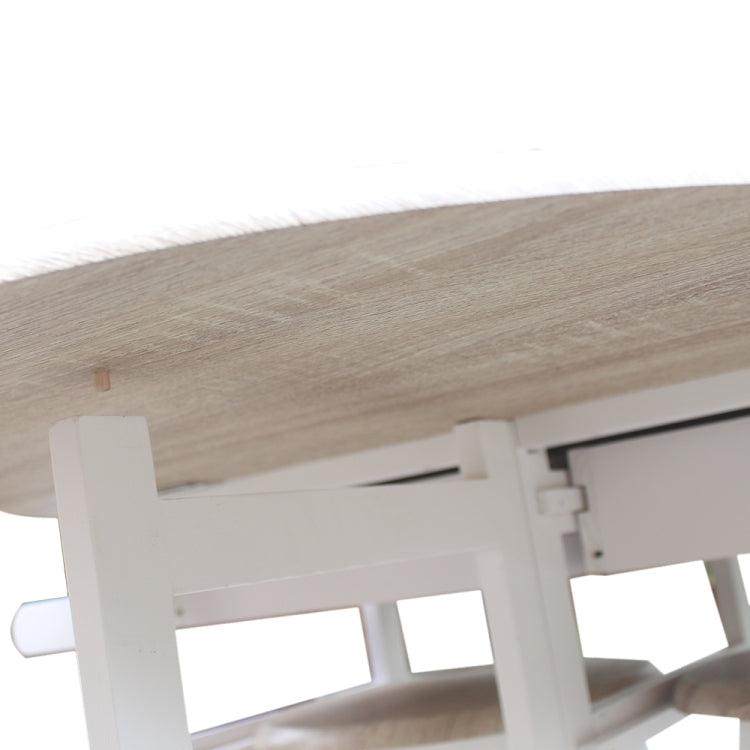 [US Warehouse] Foldable Semicircular Wooden Handle Dining Cart with 2 Round Stools, Size: 81.5 x 39.5 x 83cm(White)