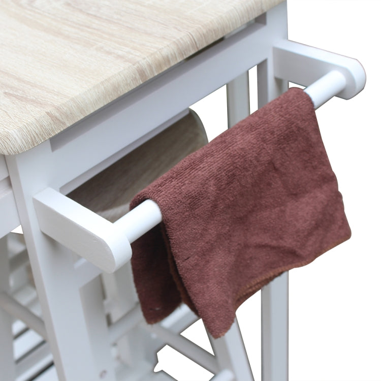 [US Warehouse] Foldable Semicircular Wooden Handle Dining Cart with 2 Round Stools, Size: 81.5 x 39.5 x 83cm(White)
