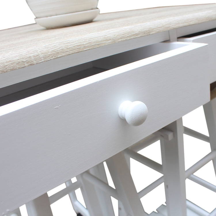 [US Warehouse] Foldable Semicircular Wooden Handle Dining Cart with 2 Round Stools, Size: 81.5 x 39.5 x 83cm(White)
