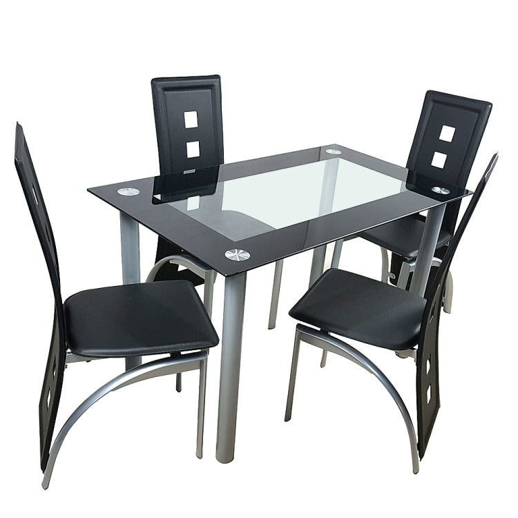 [US Warehouse] 110cm Dining Table Set Tempered Glass Dining Table with 4 PCS Chairs