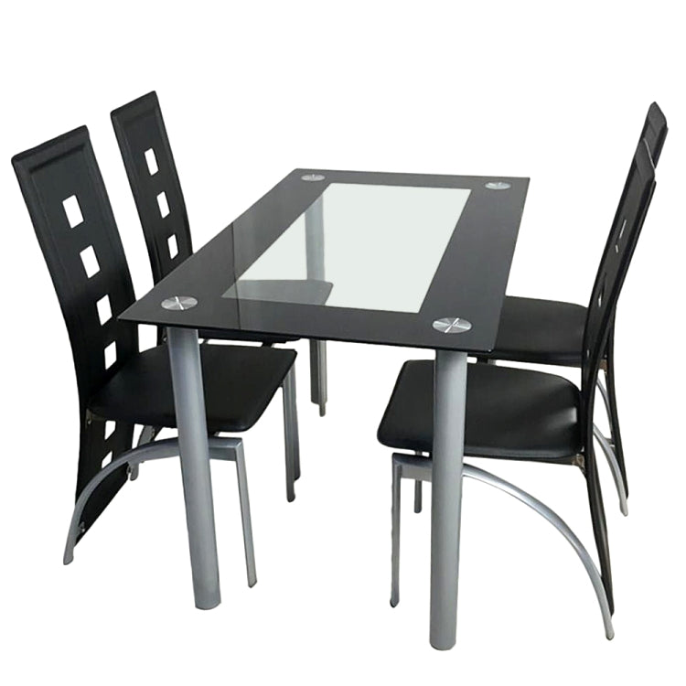 [US Warehouse] 110cm Dining Table Set Tempered Glass Dining Table with 4 PCS Chairs