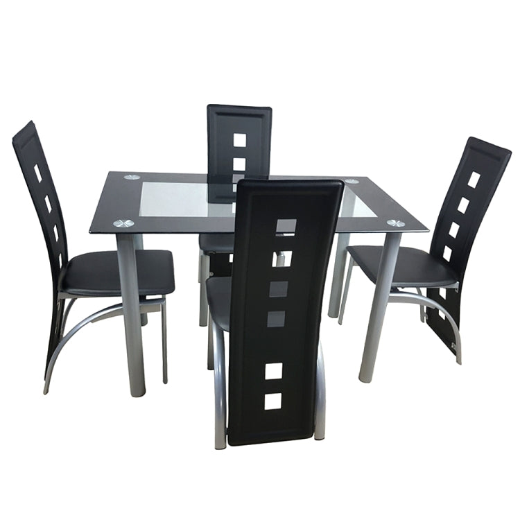[US Warehouse] 110cm Dining Table Set Tempered Glass Dining Table with 4 PCS Chairs