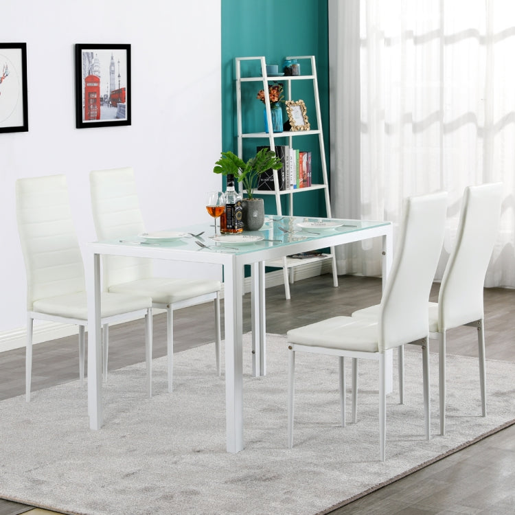 [US Warehouse] Simple Glass Table Top + 4 PCS High-back Horizontal Dining Chairs , Size: 120 x 70 x 75cm