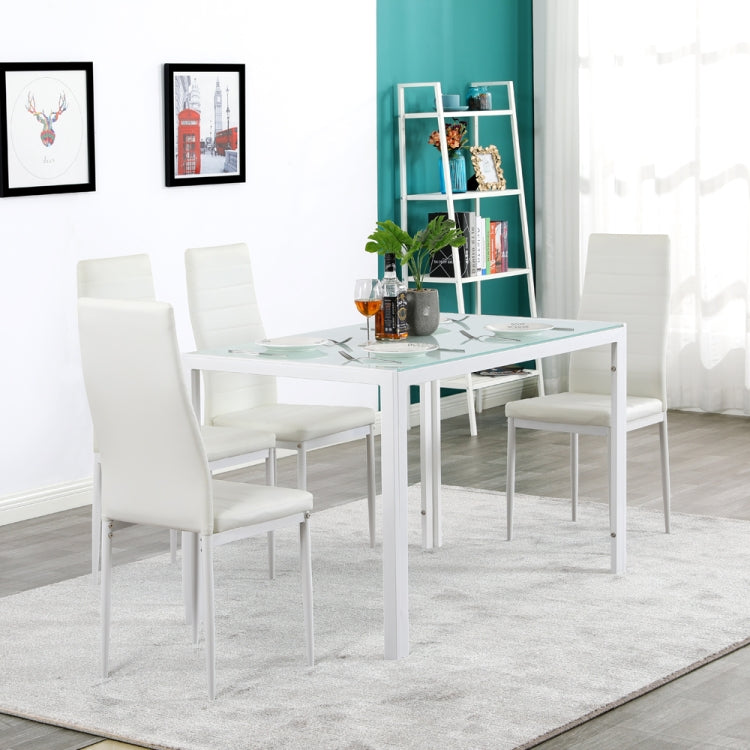 [US Warehouse] Simple Glass Table Top + 4 PCS High-back Horizontal Dining Chairs , Size: 120 x 70 x 75cm