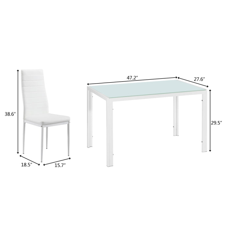 [US Warehouse] Simple Glass Table Top + 4 PCS High-back Horizontal Dining Chairs , Size: 120 x 70 x 75cm