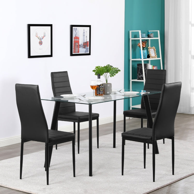 [US Warehouse] DA130 Simple Metal Tempered Glass Dining Table And Chair Set(Black)