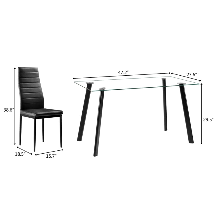 [US Warehouse] DA130 Simple Metal Tempered Glass Dining Table And Chair Set(Black)