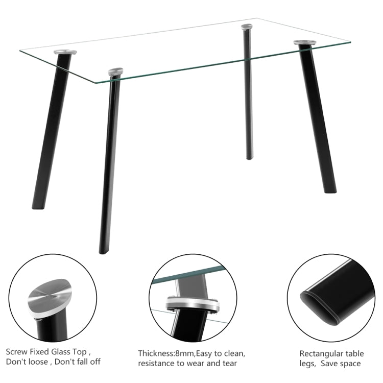 [US Warehouse] DA130 Simple Metal Tempered Glass Dining Table And Chair Set(Black)