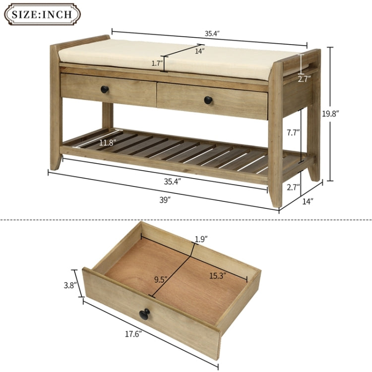 [US Warehouse] Home Multifunctional Shoes Racks with Seat & Drawer, Size: 39x14x19.8 inch (Gray)
