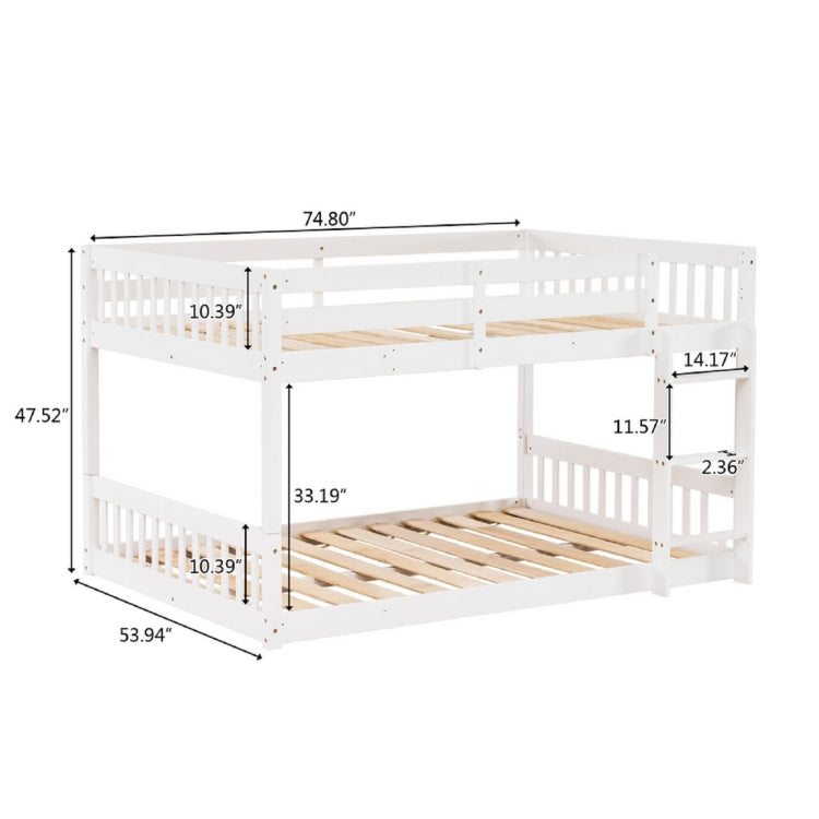 [US Warehouse] Pine Low Bunk Bed with Ladder, Size: 200x143.5x120.5cm